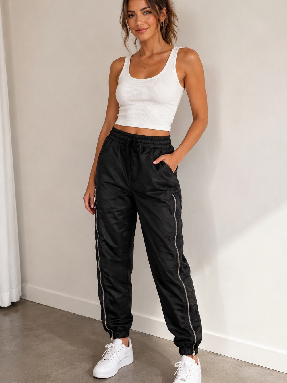 American Bazi Black Jogger Sweatpants with Side Zippers